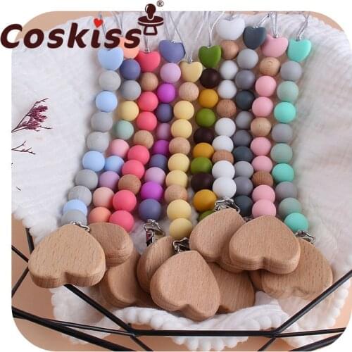 Coskiss 1pcs Baby Pacifier Chain Clips Dummy Holder For Nipples Clips Wooden Love Shape Teething Baby Birthday Gifts