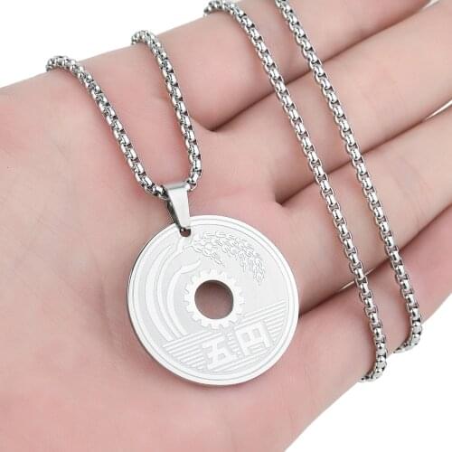 Cxwind Fashion Carved Lucky Japanese Coin Necklace Bohemian Punk Stainless Steel Coin Collar Choker Necklace Women Punk Jewelry