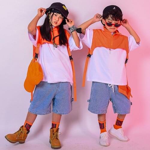 ChildrenS Day Hip Hop Dance Costumes Kid Short-Sleeved T-Shirt Denim Shorts Boys Jazz Modern Dance Costumes Street Wear DQS4466