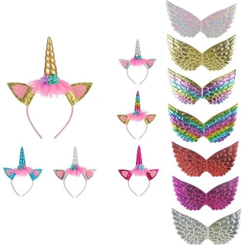 Girls Boys Birthday Unicorn Party Decor Rainbow Unicornio Wings Headband Kids Cosplay Supplies Boy Girls Baby Shower Decorations
