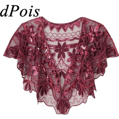 Elegant Womens 1920s Vintage Shawl Wrap Sequin Beaded Embroidery Bolero Cover Ups for Cocktail Party Wedding Dress Bridal Shrug