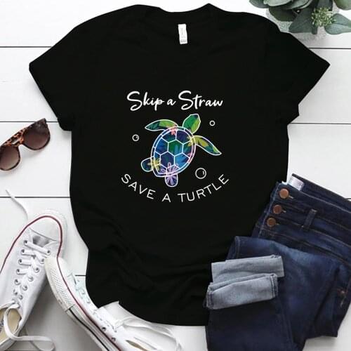 SAVE A TUETLE Printing Aesthetic Graphic T Shirts for Ladies Summer Women Clothes Tops Harajuku Protect Environment T Shirt