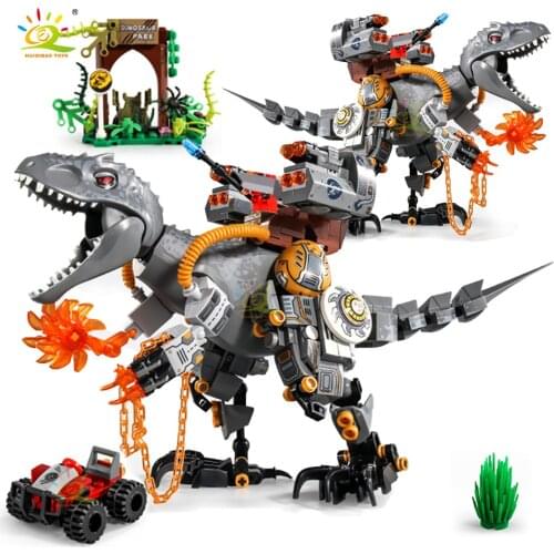 HUIQIBAO 560pcs Jurassic War Mecha Tyrannosaurus Model Building Blocks City Dinosaur Robot Park Figures Toys Children Boys Gift