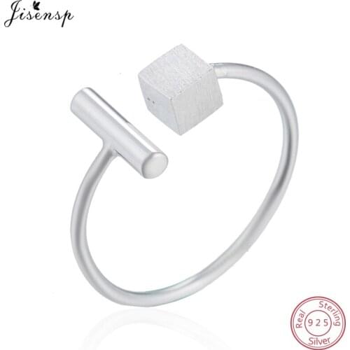 Jisensp 925 Sterling Silver Simple Geometric Matte Square Open Rings for Women Wedding Band T Bar Engagement Ring Bijoux