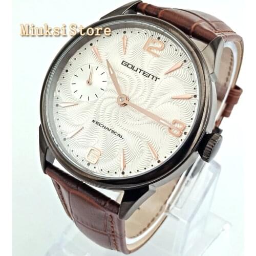 42mm Goutent l man top luxury watch Special scratch proof mineral glass White Dial Hand-winding Mechanical Mens Wristwatches