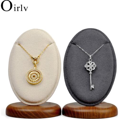Oirlv Newly Elegant Solid Wood Necklace Display Stand Microfiber Jewelry Prop Showing Holder