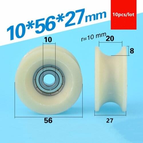 10pcs U groove Plastic bearing 6200ZZ 10*56*27mm injection molding machine Safety door track guide roller wheel nylon pulley