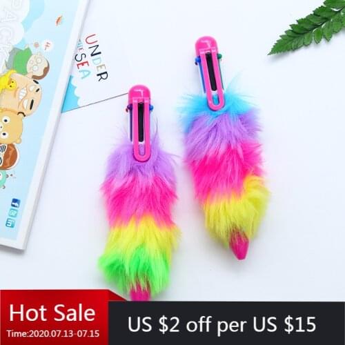 Jonvon Satone 10 Pcs Wholesale Creative Ballpoint Pen Cute Plush Six Color Ball Pen Colorful Multicolor Writing Office Supplies