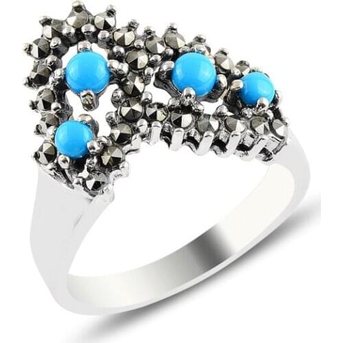 Silverlina Silver Turquoise & Marcasite Ring