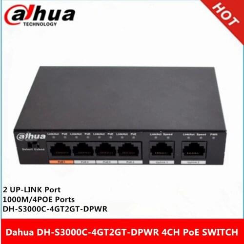 Dahua DH-S3000C-4GT2GT-DPWR Gigabit 4CH PoE Switch max 250m Power Transit Distance Support PoE PoE+&Hi-PoE Protocol