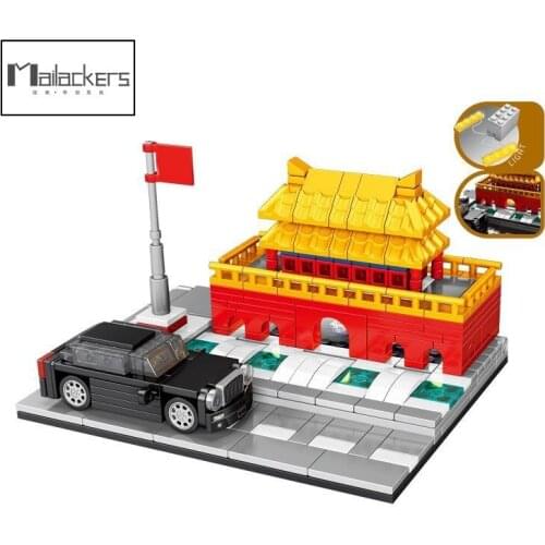 Follow Store =$2 Coupon China City Famous Architecture Beijin Tiananmen & Red Flag L5 Car Model Building Blocks Toy For Children
