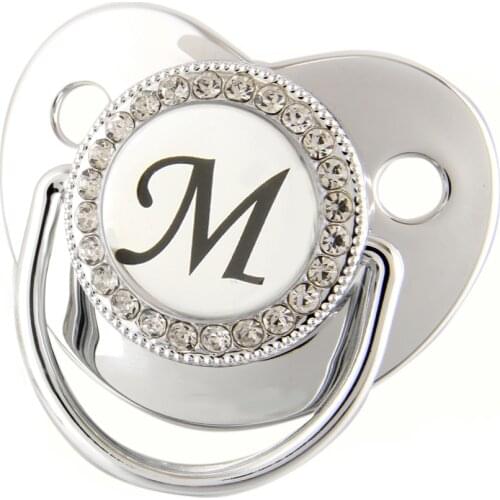 26 Name Initial Letters Silver Baby Pacifier Silicone Infant Nipple Bling Newborn Dummy BPA Free Baby Soother
