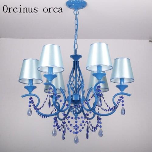 Mediterranean Blue Crystal Chandelier living room dining room American Pastoral simple modern crystal light free shipping