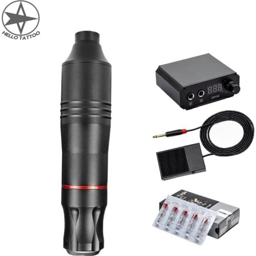 HELLO Tattoo Pen Rotary Machine Gun Set Tattoo Supply Kit Permanent Makeup Pen Power Supply