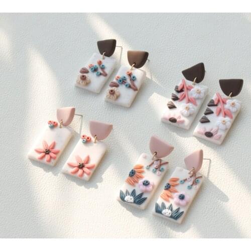 U-Magical Summer Geometrical Multicolor Flower Dangle Earring for Women Ethnic Handmade Polymer Clay Party Earring Jewellery