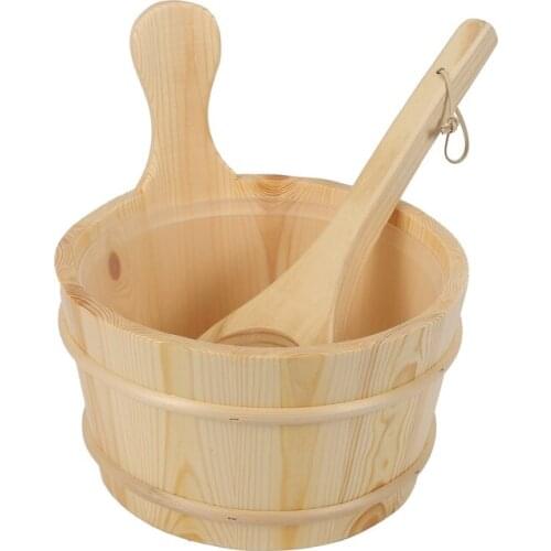 Bathroom Natural Wooden Bucket + Ladle Set For Sauna Spa Bathroom Accessories