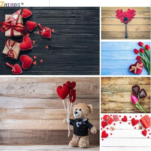 Vinyl Custom Valentine Day Photography Backdrops Prop Love Heart Rose Flower Wooden Floor Photo Studio Background 21415 ZOOM-05