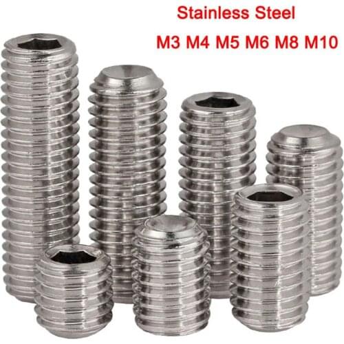 5-50Pcs 316 Stainless Steel Headless Screws Top Wire Concave Inner Hexagon Hex Socket Set Screws M3 M4 M5 M6 M8 M10