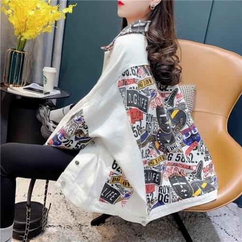 Letter Printing Vintage Streetwear denim jacket Women Fashion Korean Casual Loose big size Coat Ladies 2021 new spring chaqueta