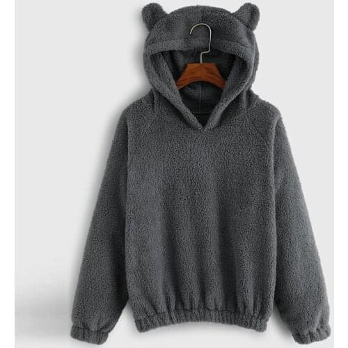 Zuolunouba Casual Flannel Coat Drop-shoulder Soft Hooded Gray Hoodies Women Sweatshirt Winter Keep Warm Coral Fleece Pullovers