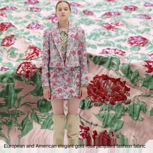 Gold silk rose three-dimensional jacquard suit fabric, sewing fabric factory store is not out of stock