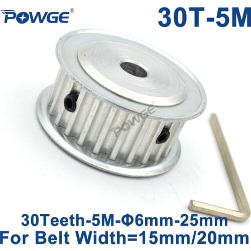 POWGE 30 Teeth HTD 5M Timing Synchronous Pulley Bore 5/6/6.35/8/10/12/14/15/16/17/18/19/25mm for Width 15/20mm HTD5M 30Teeth 30T