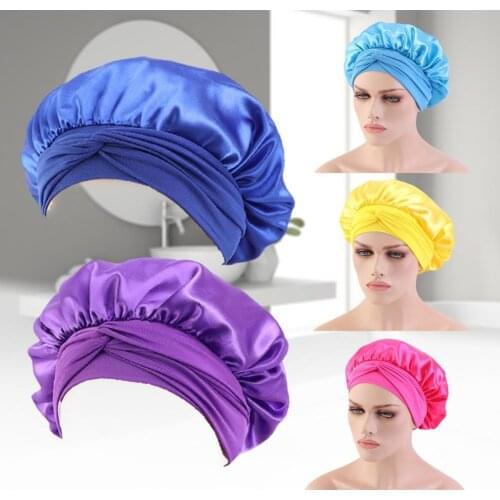 1pc Womens shower cap Wide Edges Sleeping Hat Elastic Head Lace Wrap Nightcap hair bonnet Hair Care bonnet satin cheveux nuit
