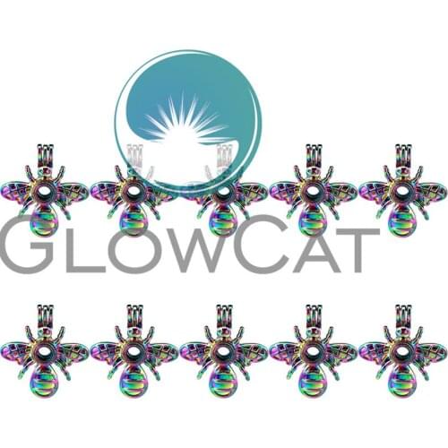 10x C547 Colorful Insect Hornet Pearl Cage Locket Pendant Essential Oil Diffuser Beads Cage DIY Jewelry Locket For Oyster