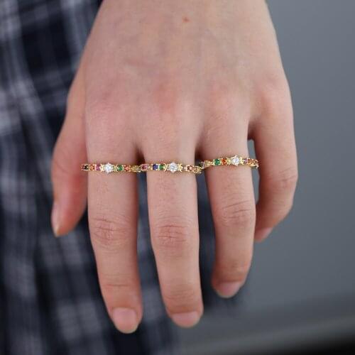 2019 christmas gift minimal delicate jewelry rainbow colorful cz moon engagement band thin lovely simple small ring