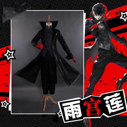 2020 Cosplay Persona 5 Joker Anime Cosplay Full Set Uniform with Red Gloves Adult for Party Halloween Full set and wig Shirt