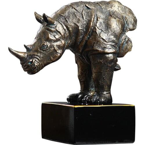 Abstract Resin Rhinoceros Bust Statue Vintage Rhino Sculpture Wildlife Artwork Ornament Craft Home Decoration Office Furnishing