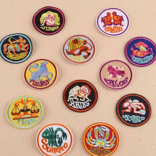 Astrology Zodiac signs Constellation Punk Iron On Patch Embroidered Clothes Patch For Clothing Woman Clothes Stickers