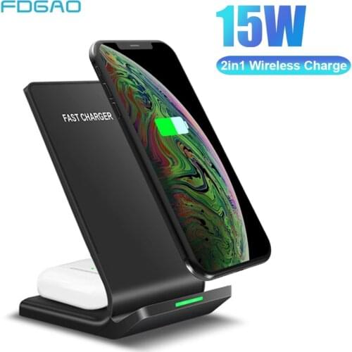 FDGAO 15W Qi Wireless Charger Stand Phone Holder Fast Charging for iPhone 12 11 XR X XS 8 Samsung S21 S20 Type C Quick Charger