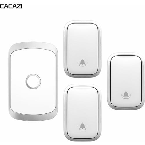 CACAZI Self-powered Waterproof Wireless Doorbell 60 Chimes No Battery Required Smart Home Cordless Door Bell US EU UK Plug