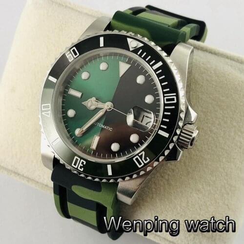 Bliger 40mm sapphire glass sterile dial date window ceramic bezel luminous rubber strap automatic mens top luxury watch