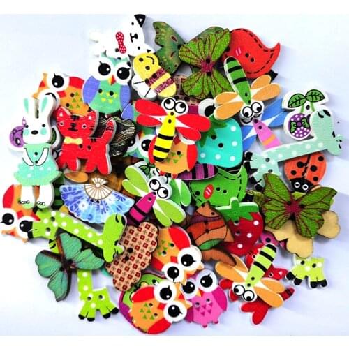 20/50/100Pcs Mixed Cartoon Animal Wooden Buttons 2 Holes Scrapbooking Crafts DIY Kids Clothing Accessories Sewing Button Decor