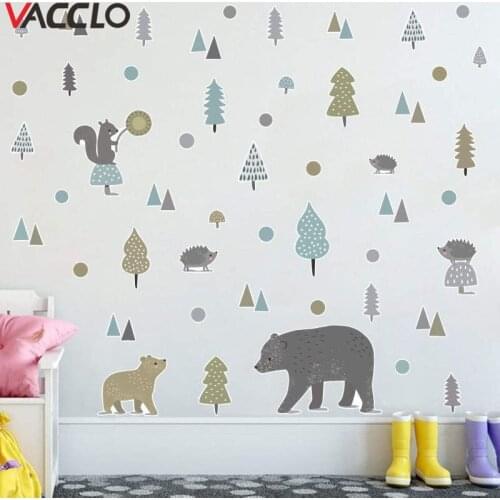 Vacclo Nordic Animal Childrens Room Creative Graffiti Dot Forest Bear Decoration Wall Stickers for Baby Room Wall Decor Mursals