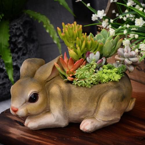 European Large Rabbit Succulent Plant Resin Flowerpot Decor Creative Cute Simulation Animal Modeling Potted Gardening Ornaments