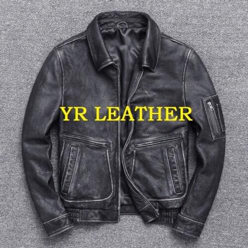 YR!Free shipping,sales.Brand classic MA-1 style genuine leather jacket,man bomber cowhide coat.flight plus size vintage warm