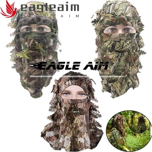 3 St Head Hood Head Cap Hood Hat Ghillie Camouflage Leafy Hat 3D Full Face Mask Headwear Turkey Camo Hunter Hunting Accessories