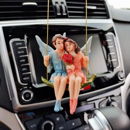 Swing Couples Flower Fairy Car Pendant Romantic Lovers Fairy Rear View Mirror Hanging Accessories Car Decoration Accessories