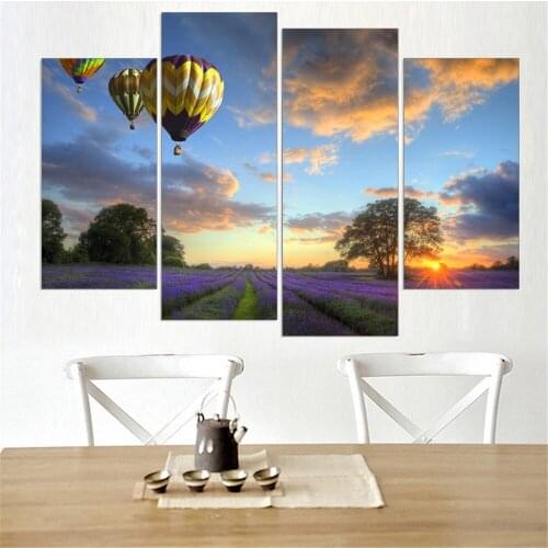 Canvas Picture Lavender Purple Flower Wall Art Oil Painting Home Decoration Frameless 4pcs