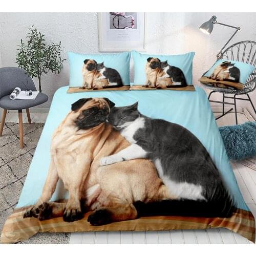 Animal Kids Bedding Set Cat Dog Duvet Cover Set Boys Girls Home Textile Pet Themed Duvet Cover Set Bedclothes Puppy Bed Linen