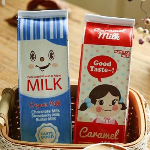 Creative Pen Bag Cute Milk Pencil Case Student Gift Faux Leather Pencil Bag Pen Holder Cartoon Stationery Storage Case