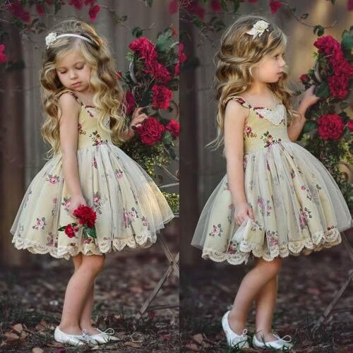 2019 Kids Baby Girls Clothes Princess Wedding Flower Party Formal Dress Sleeveless Lace Tulle Ball Gown Photo Prop Costume 1-6T