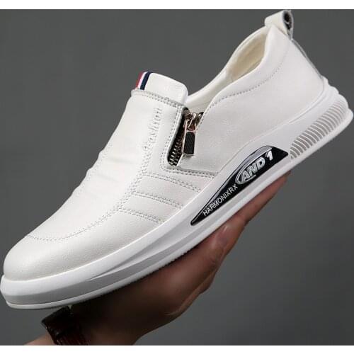 Mens White Shoes Spring New Trend Casual All-Match British Leather Soft Sole Casual Leather Shoes For Men