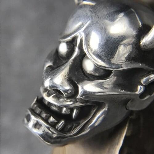 Mens Stainless Steel Hannya Mask Pendant Devil Biker Punk Style Memento Oni Ghost Mask Jewelry