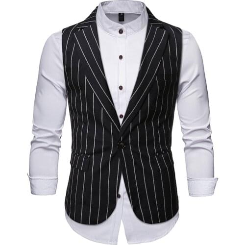Men Vests Spring Autumn Business Formal Casual Stripe Black Waistcoat Notch Lapel Single Breasted Daily Life Party Prom Banquet