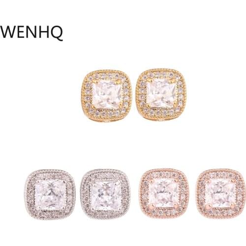 WENHQ New Arrival Square Shape Stud Clip on Earrings Not Pierced Fashion Bridal Wedding No Ear Hole Earrings Charm Jewelry Gift