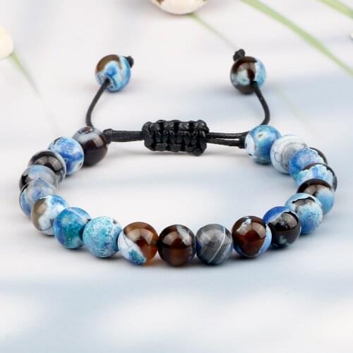 Wholesale 8MM Fire Agate Bracelet Women Natural Stone Onyx Braided Rope Bracelets Couples Healing For Women Men Jewelry Gift New